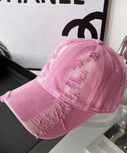 Cap Version Gradient Ripped Korean Pink Versatile Baseball Hat FashionChic