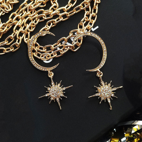 Rhinestone and Star Moon Drop Earring FashionChic