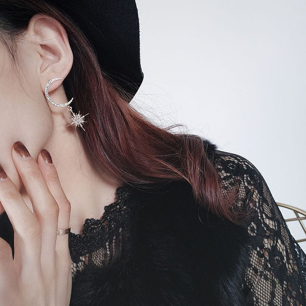 Rhinestone and Star Moon Drop Earring FashionChic