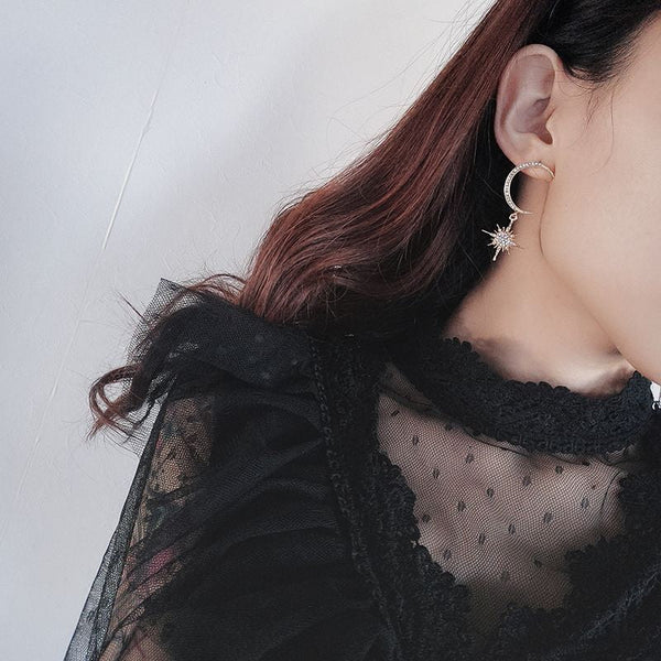 Rhinestone and Star Moon Drop Earring FashionChic