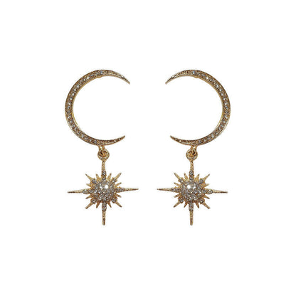 Rhinestone and Star Moon Drop Earring FashionChic
