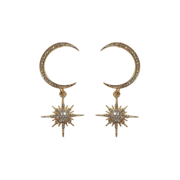 Rhinestone and Star Moon Drop Earring FashionChic
