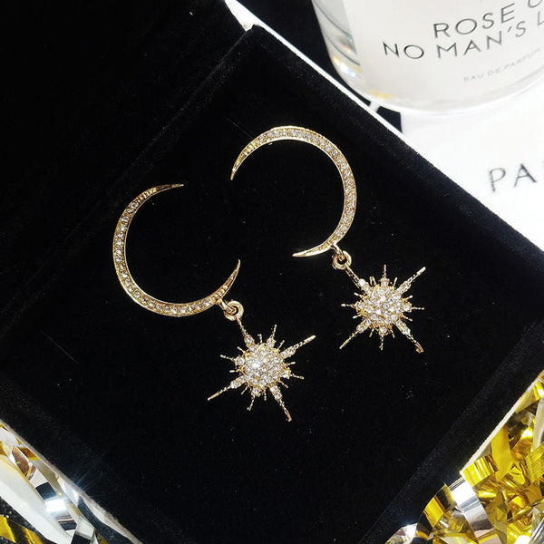Rhinestone and Star Moon Drop Earring FashionChic