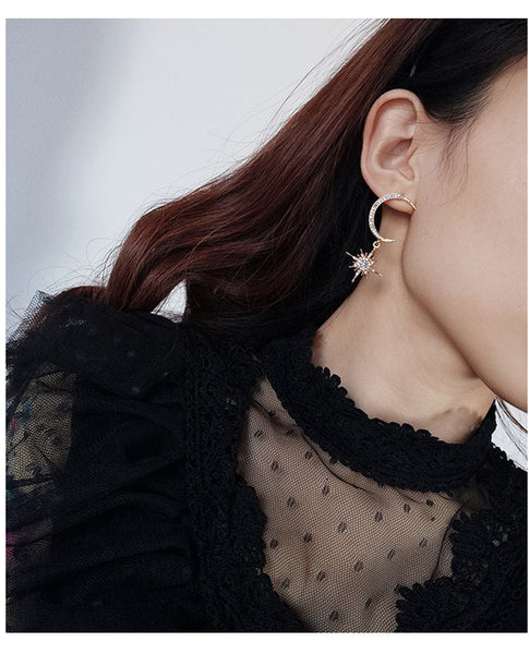Rhinestone and Star Moon Drop Earring FashionChic