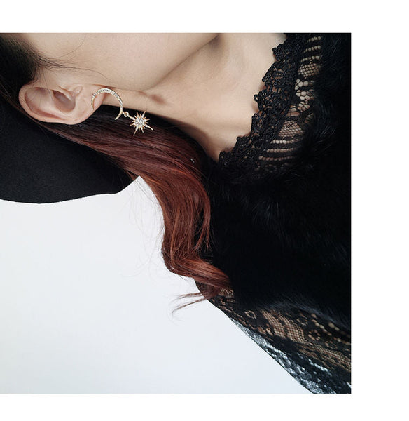 Rhinestone and Star Moon Drop Earring FashionChic