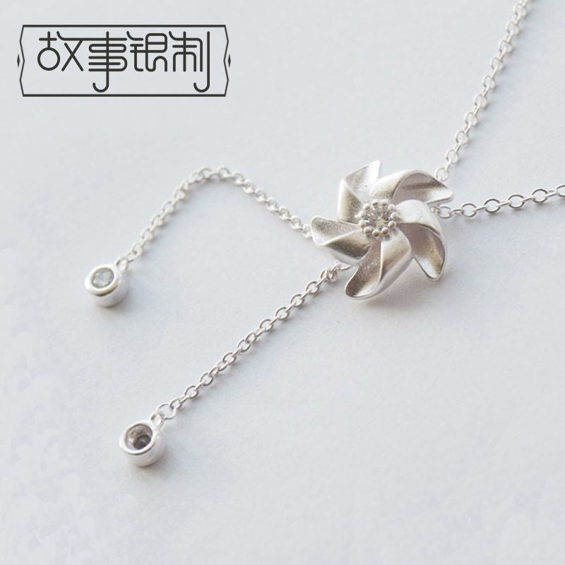Necklace Pendant Silver Rhinestone 925 Sterling Windmill FashionChic