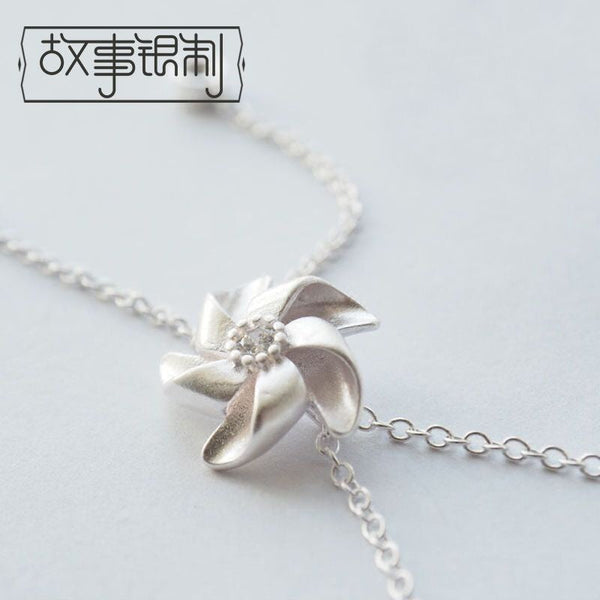 Necklace Pendant Silver Rhinestone 925 Sterling Windmill FashionChic