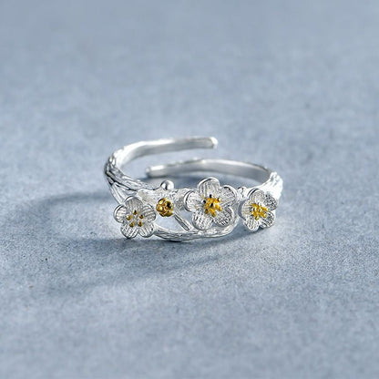Sterling Silver Open Ring Floral 925 FashionChic