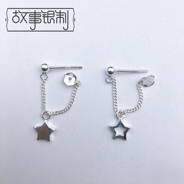 Silver Star Sterling 925 Asymmetrical Earring Drop FashionChic