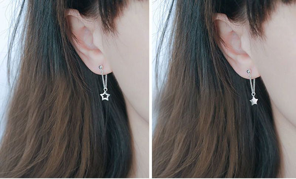 Silver Star Sterling 925 Asymmetrical Earring Drop FashionChic