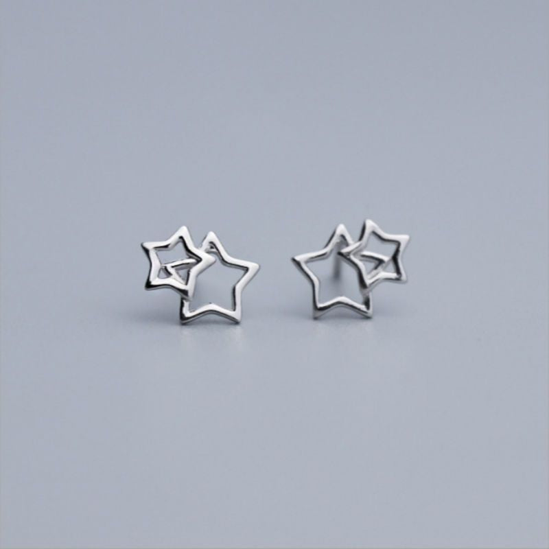 Star Double Sterling Silver Earring 925 FashionChic