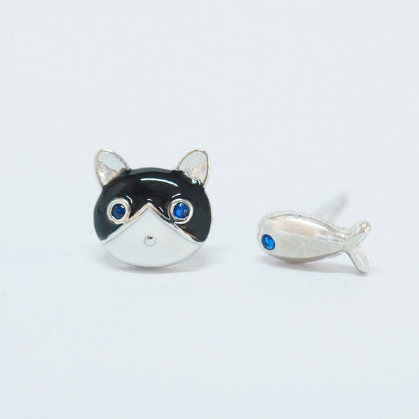 925 Earring Silver Sterling Fish and Non-matching Cat FashionChic