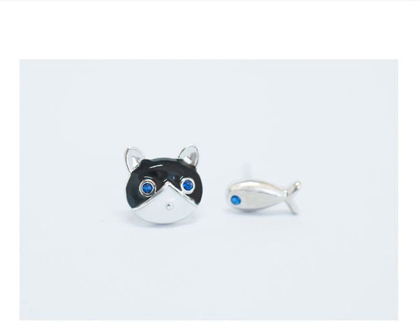 925 Earring Silver Sterling Fish and Non-matching Cat FashionChic