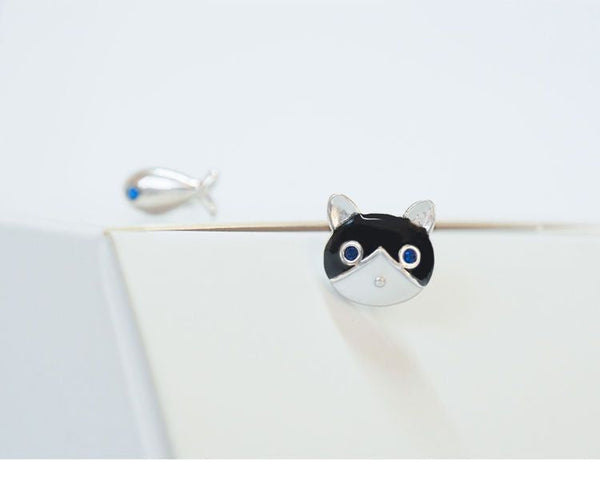 925 Earring Silver Sterling Fish and Non-matching Cat FashionChic