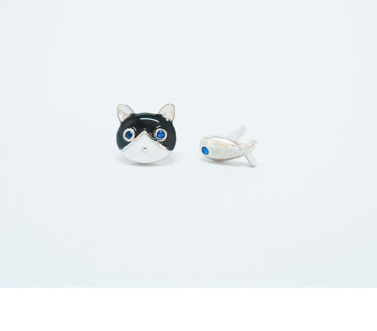925 Earring Silver Sterling Fish and Non-matching Cat FashionChic