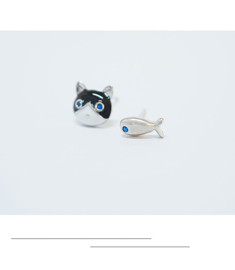 925 Earring Silver Sterling Fish and Non-matching Cat FashionChic
