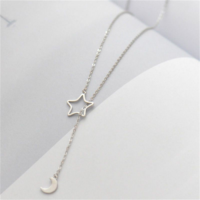 Pendant Necklace Moon and Silver Sterling Star 925 FashionChic