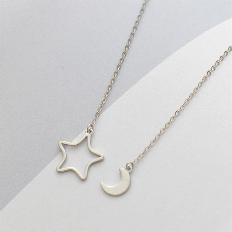 Pendant Necklace Moon and Silver Sterling Star 925 FashionChic