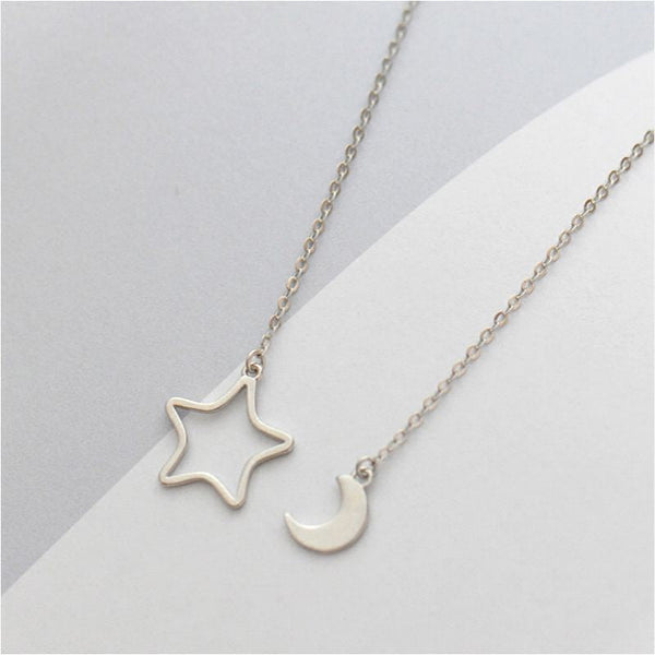 Pendant Necklace Moon and Silver Sterling Star 925 FashionChic