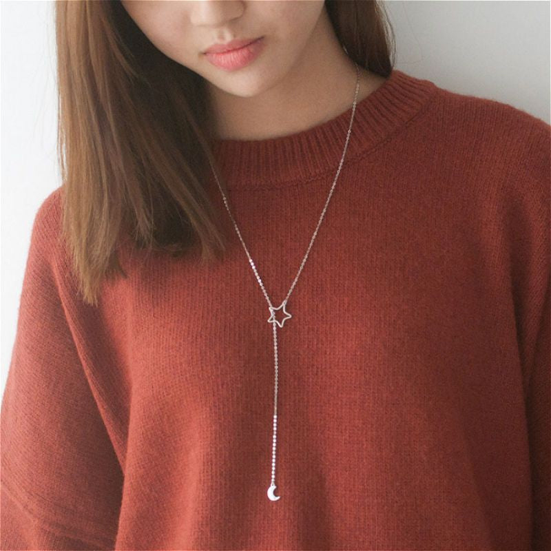 Pendant Necklace Moon and Silver Sterling Star 925 FashionChic