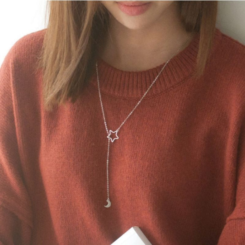 Pendant Necklace Moon and Silver Sterling Star 925 FashionChic