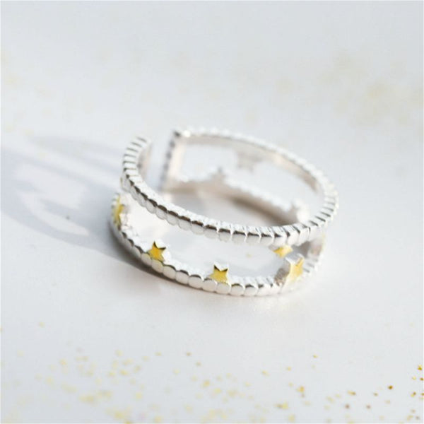 Open Silver Sterling Star Layered Ring FashionChic