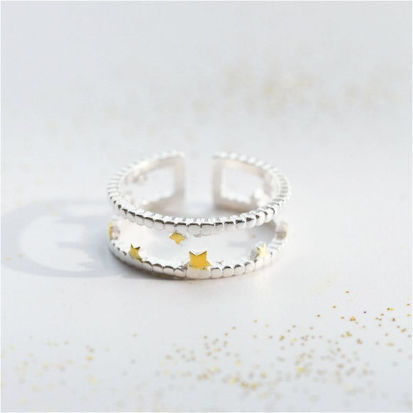 Open Silver Sterling Star Layered Ring FashionChic