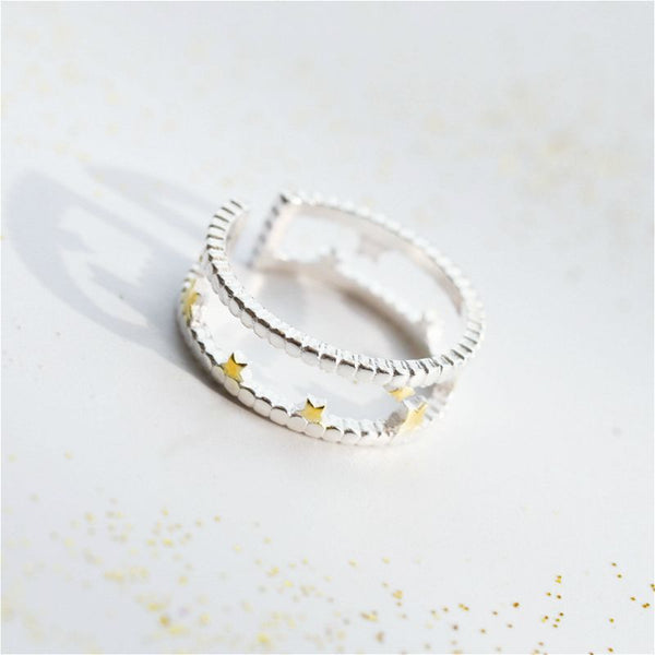 Open Silver Sterling Star Layered Ring FashionChic