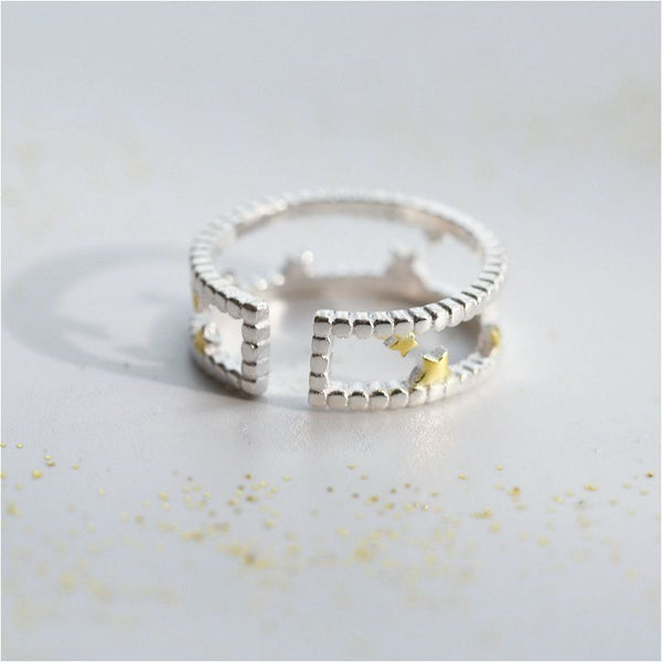 Open Silver Sterling Star Layered Ring FashionChic