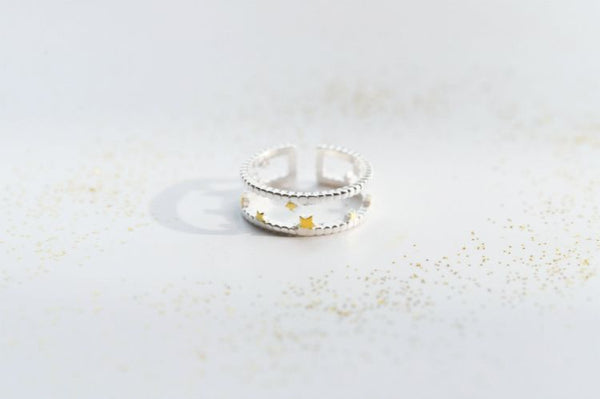 Open Silver Sterling Star Layered Ring FashionChic