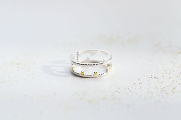 Open Silver Sterling Star Layered Ring FashionChic