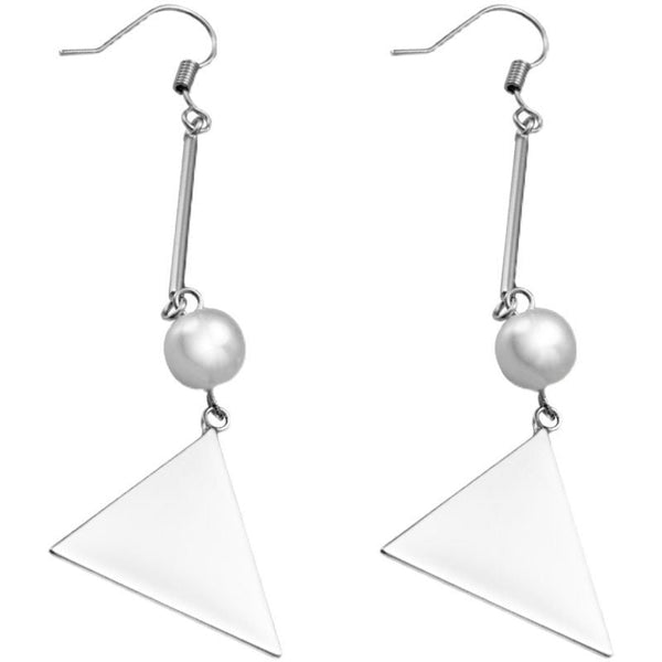 Earring Triangle Pearl Dangle Sterling Faux Silver FashionChic