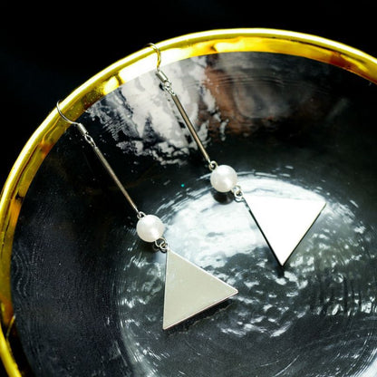 Earring Triangle Pearl Dangle Sterling Faux Silver FashionChic