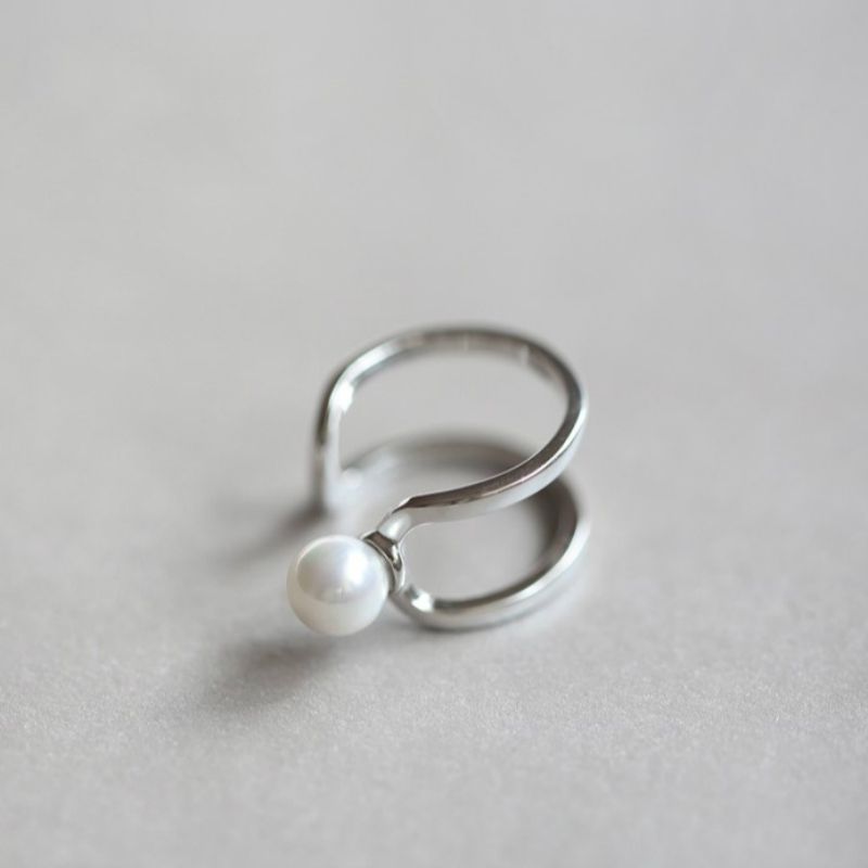 Ring Layered Sterling Faux Silver Open Pearl FashionChic