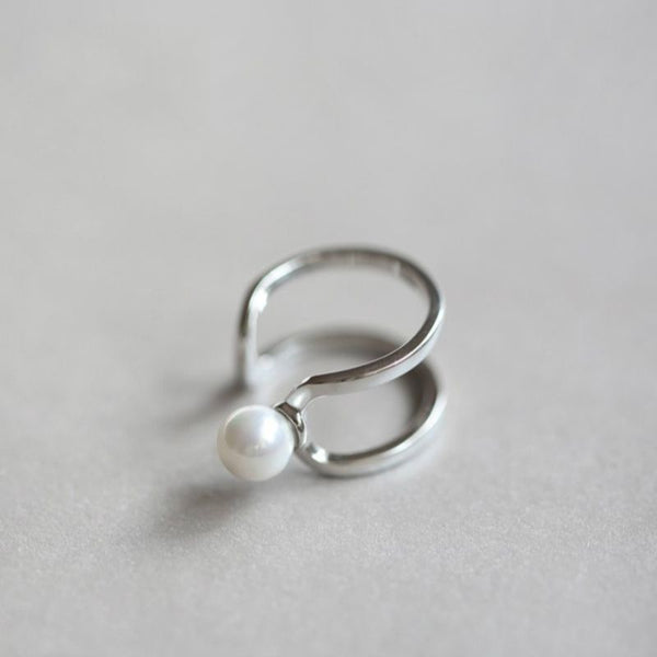 Ring Layered Sterling Faux Silver Open Pearl FashionChic