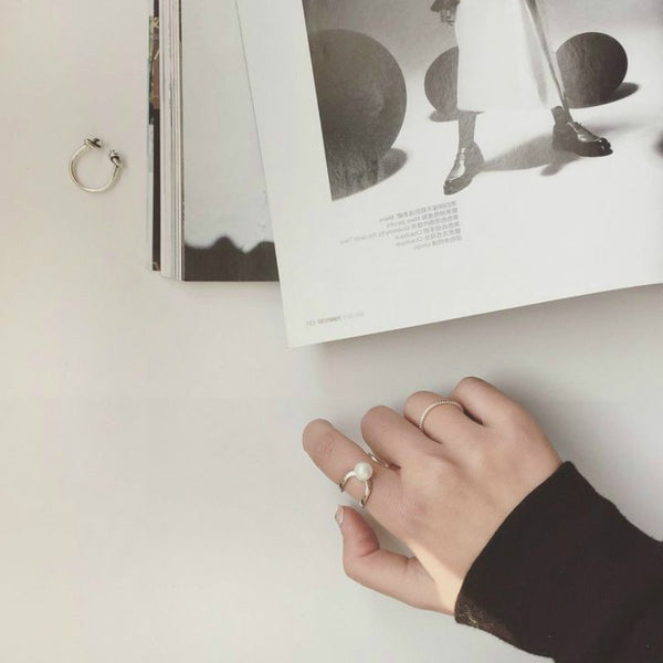 Ring Layered Sterling Faux Silver Open Pearl FashionChic