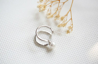 Ring Layered Sterling Faux Silver Open Pearl FashionChic