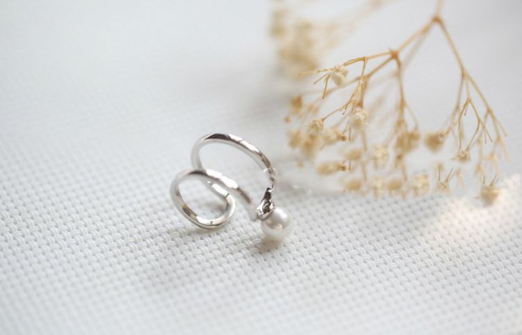 Ring Layered Sterling Faux Silver Open Pearl FashionChic