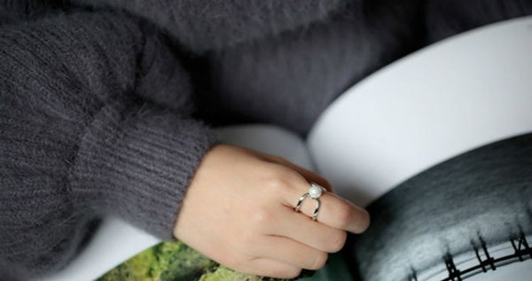 Ring Layered Sterling Faux Silver Open Pearl FashionChic