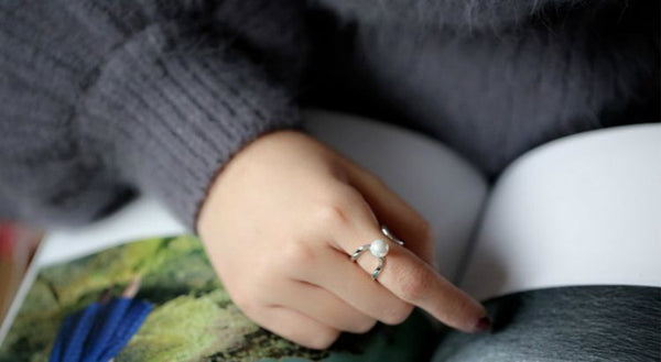 Ring Layered Sterling Faux Silver Open Pearl FashionChic