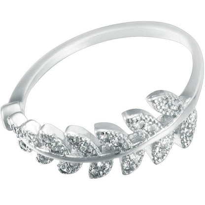 Sterling Silver Open Ring Rhinestone Leaf FashionChic
