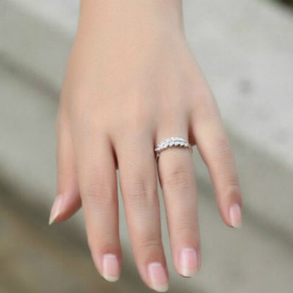 Sterling Silver Open Ring Rhinestone Leaf FashionChic