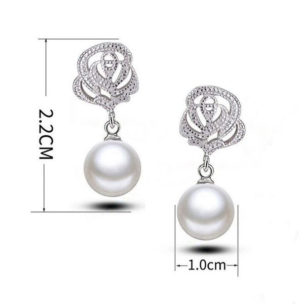 Rhinestone Dangle Pearl Earring Rose Faux FashionChic
