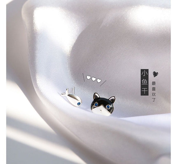 Cat Stud Asymmetrical Fish Earring FashionChic