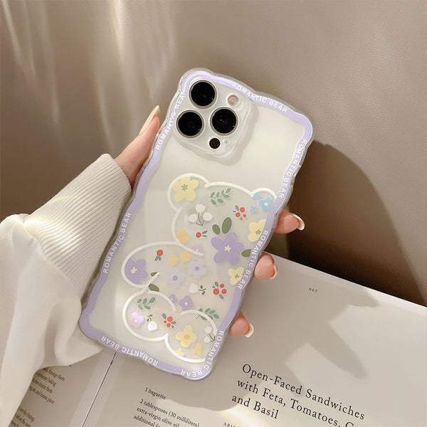 Bear Flower Phone Case Transparent FashionChic