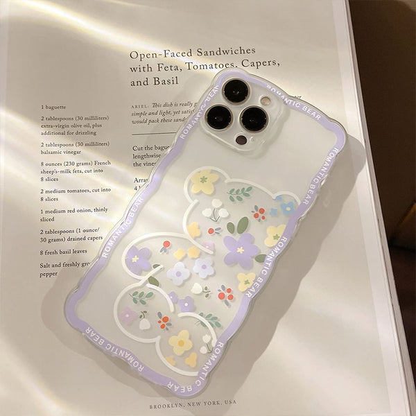 Bear Flower Phone Case Transparent FashionChic