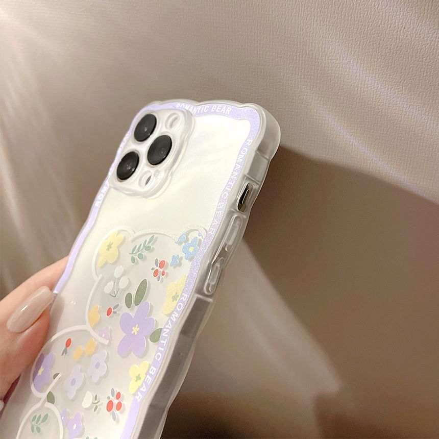 Bear Flower Phone Case Transparent FashionChic