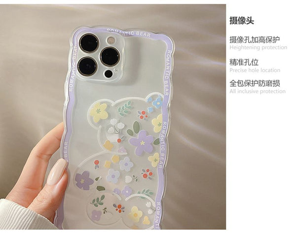 Bear Flower Phone Case Transparent FashionChic