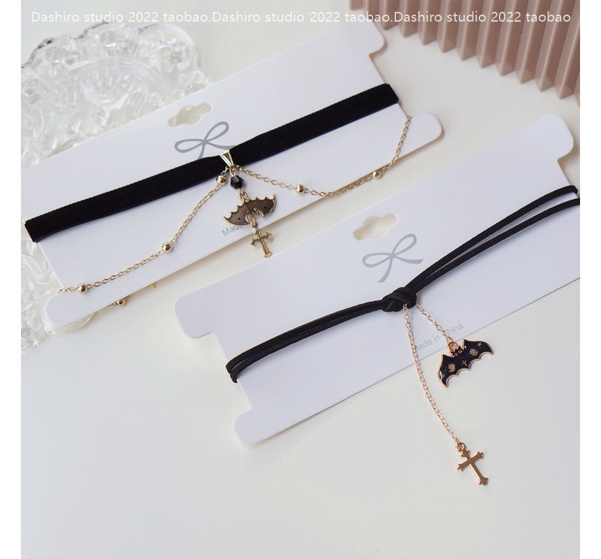 Pendant Velvet Choker Cross Bat FashionChic