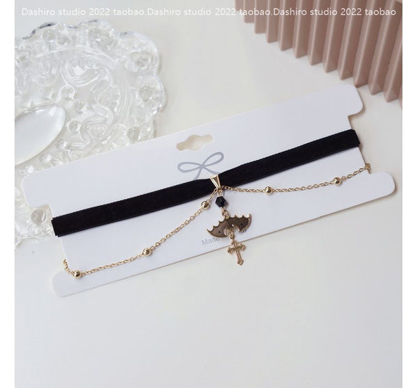 Pendant Velvet Choker Cross Bat FashionChic